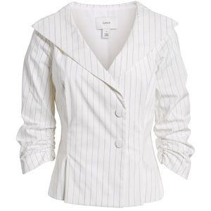 Lewit Pinstripe Peplum Back Blouse